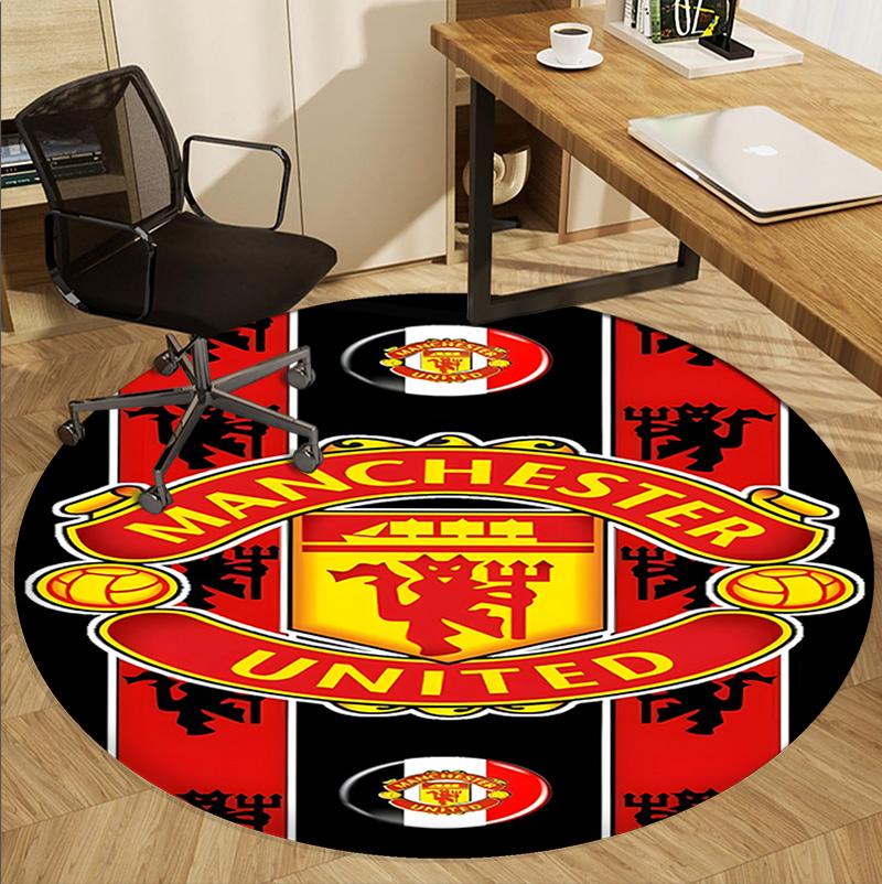 Manchester United F.C Pattern Round Rug, Indoor/Outdoor Mat, for Picnic, Gameroom, Bedroom, Office, Living Room, Home Decor Carpet, Birthday Gift