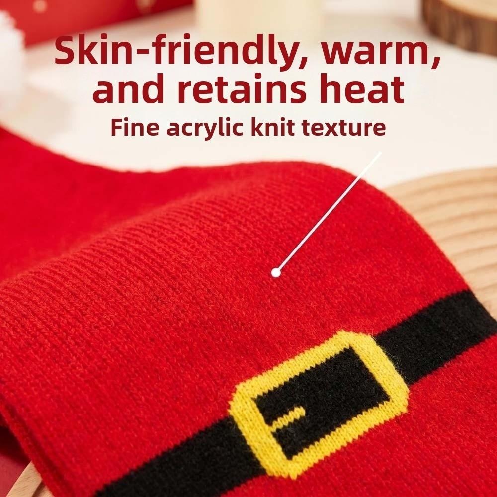 Thermal Yarn Christmas Hat Scarf Striped Pattern Knitted Holiday Scarf Xmas Beanie Merry Couples