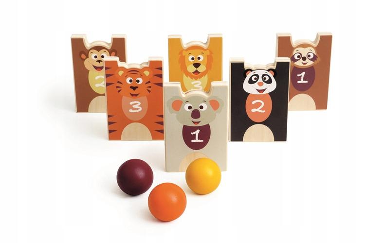 1-In-1 Wooden Pyramid Tower And Bowling Alley With Animals