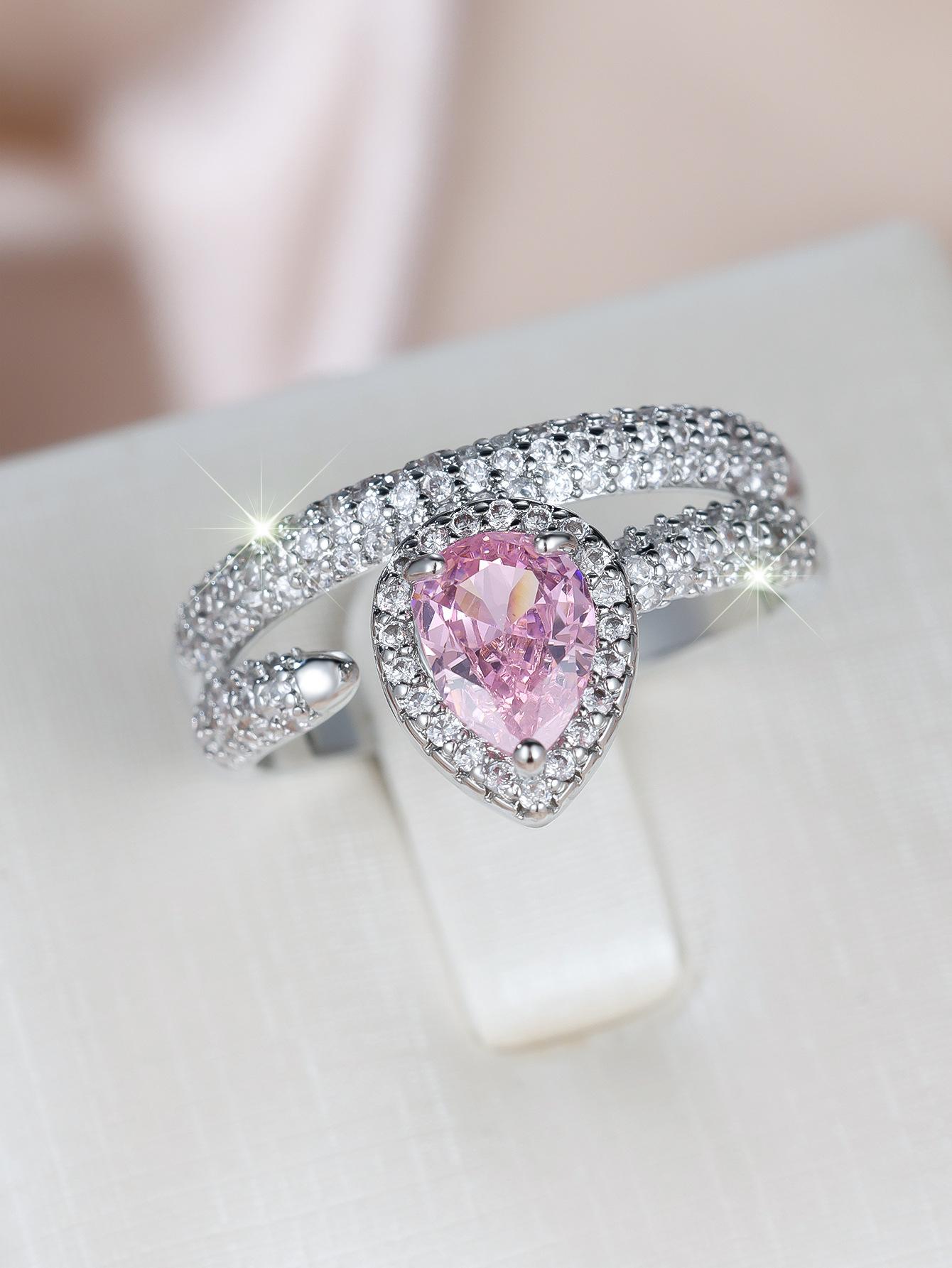 

Zhe Huang, sweet round white diamond water drop pink diamond ring, engagement ring, women s wedding gift to girlfriend no. 6