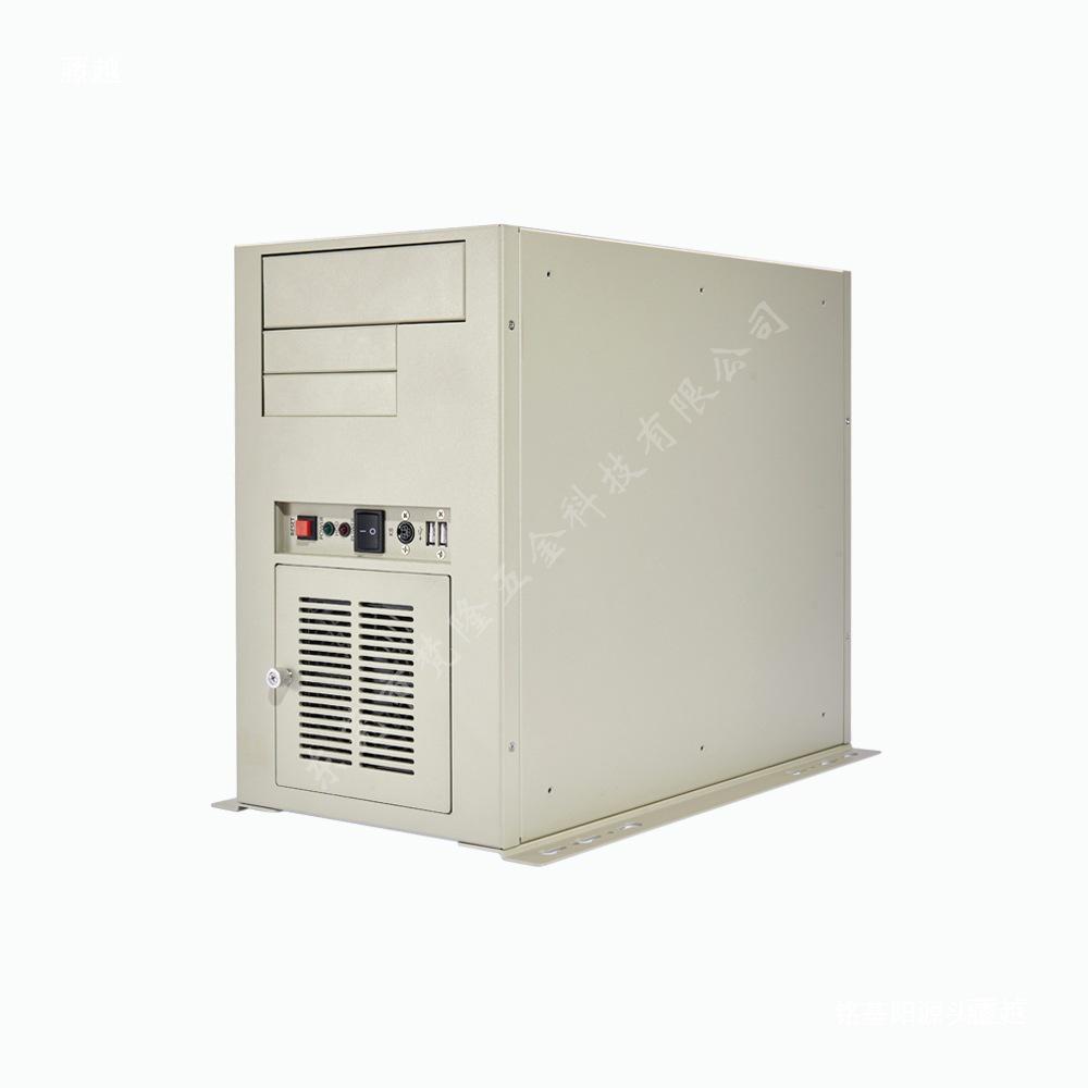 Wall-mounted industrial control computer chassis with 7 slots, multi-serial ports, ATX motherboard support, and large power supply capability.