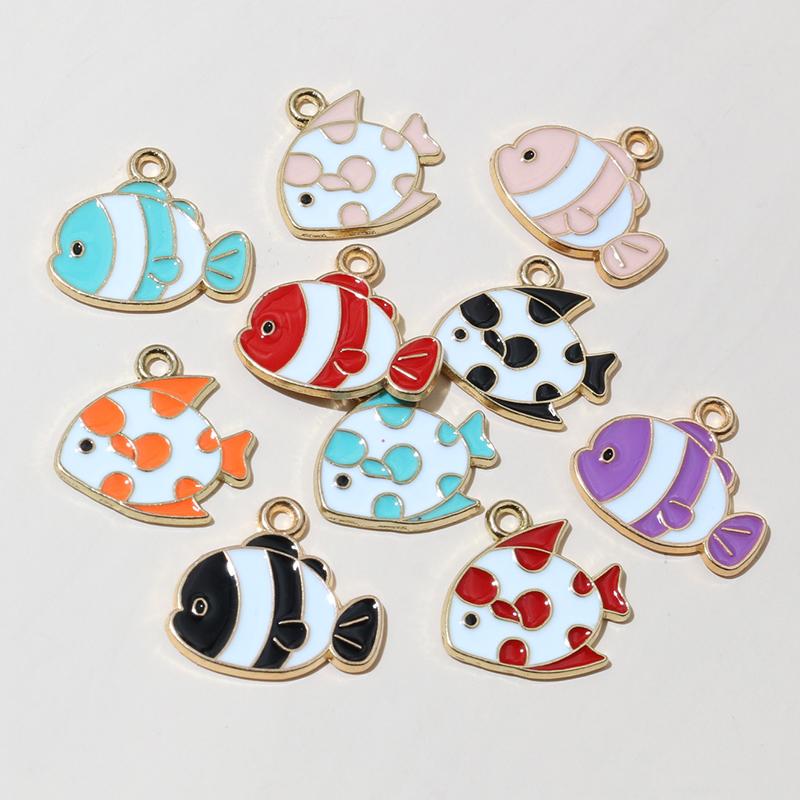 20pcs Enamel Fish Charms Pendant 15x14mm DIY Jewelry Making Accessories Findings for Earrings Necklace Bracelets Crafts