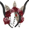 Schafshorn Gothic Stirnband Steampunk Teufelshörner Rosenblüten Dekorationen für Halloween Kostümparty Foto-Requisiten