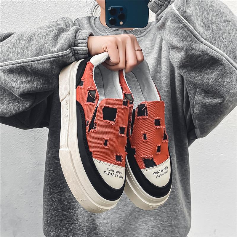 

Модные мокасины без застежек на толстой подошве, повседневная мужская обувь для активного отдыха, фитнеса, ходьбы, парусиновые дышащие туфли на высокой плоской платформе 2024 44 оранжевый