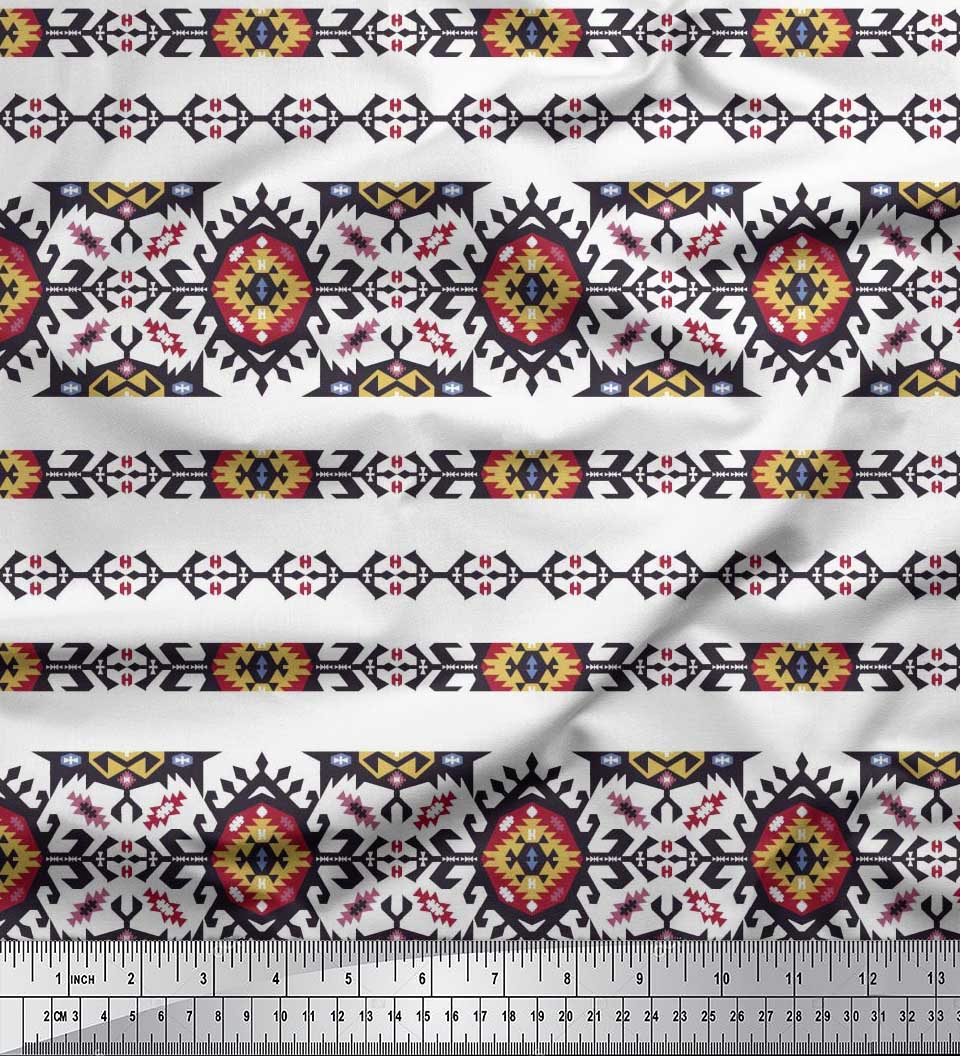 

Soimoi Японська креп-атласна тканина з ацтекським південно-західним принтом 1 метр 42 дюйма 42 Inch Wide - Poly Crepe білий