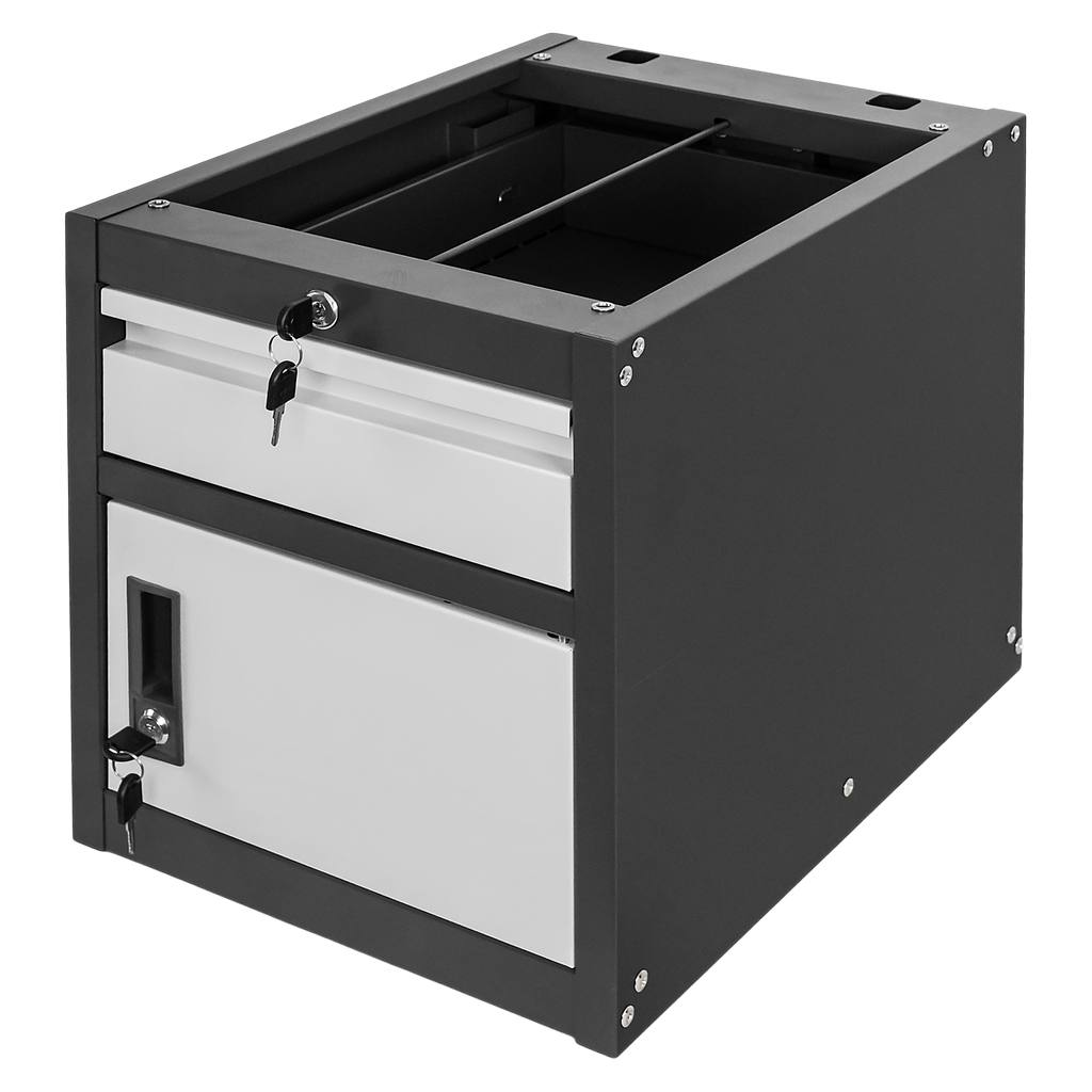 Mega-M tool cabinet for workbenches 1 drawer + 1 cabinet with doors W-37 cm x D-48.6 cm x H-50 cm system 01 graphite/gray front N