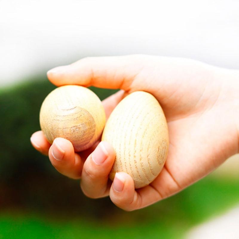 2PCS Natural Wood Simulation Egg Manual Graffiti Painted Exercise DIY for Creative Easter Egg Children Early Educational
