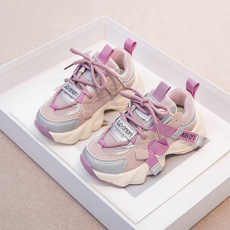 

Kids Pink & Grey Breathable Mesh Thick Sole Sneakers 26 фиолетовый