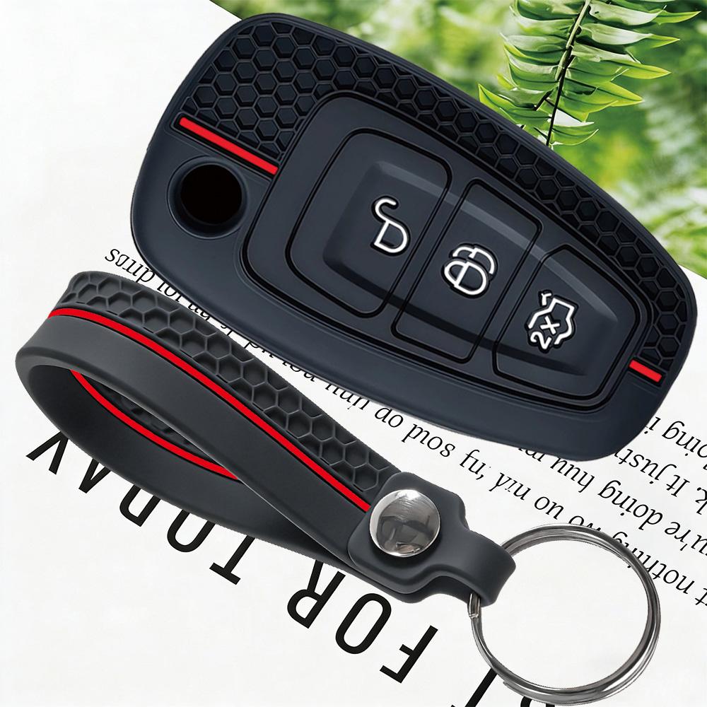 Premium Silicone Car Key Case Cover With Keychain-For Ford Ranger C-Max S-Max Focus MK3 Galaxy Mondeo Transit Tourneo