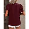 GMXIA Women's Summer V-neck Casual Double Layer Lotus Sleeve Solid Color Shirt Top