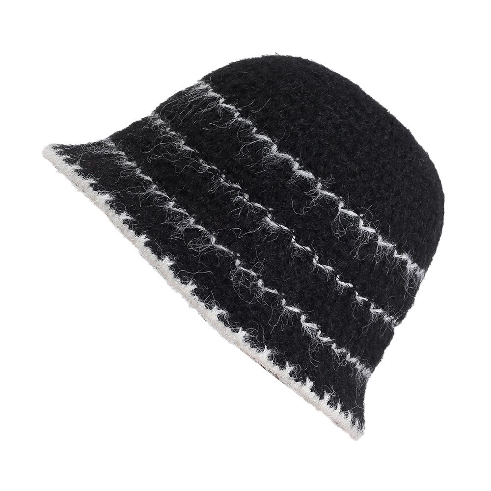 Ins Autumn and Winter Knitted Bucket Hat Retro Striped Woven Hat Women's Versatile Face Small Bucket Hat Basin Hat