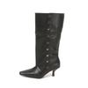 Black Stiletto High-Heeled Boots Women'S Design Sense Foldable Two-Wear Knight Boots But Knee-High Spice Girl Boots
