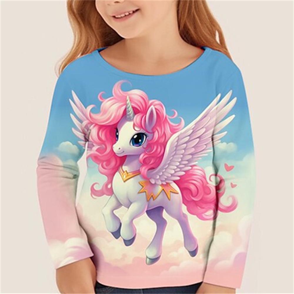 Cartoon Comics Children's 3D Digital Printed Girls' Fashionable and Comfortable Round Neck Long Sleeved T-shirt