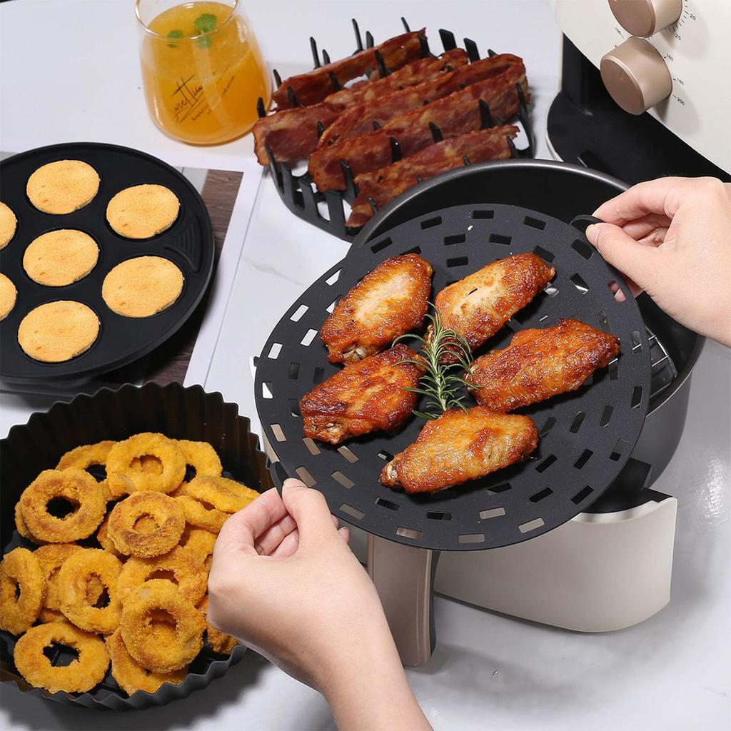 Silicone Air Fryer Liners 4 Pieces Liners for Air Fryer Basket Heat Resistant Non-Stick Tray for Baking Roasting Microwave Oven