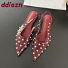 Fashion 2025 New Fashion Metal Rivet Women Flats Sandals Shoes Slides Female Shallow Footwear Pointed Toe Ladies Sandals Slip On Shoes