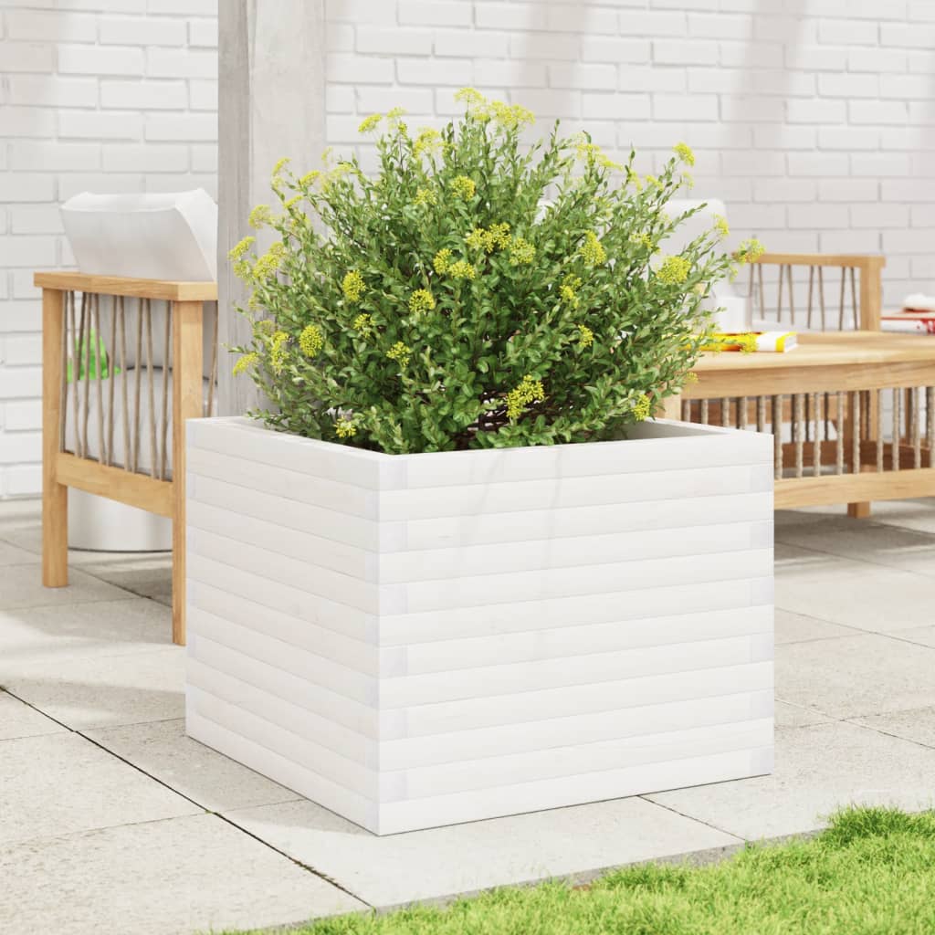 Vidaxl Garten Pflanzgefäß, Weiß, 60X60X46 Cm, Massives Kiefernholz