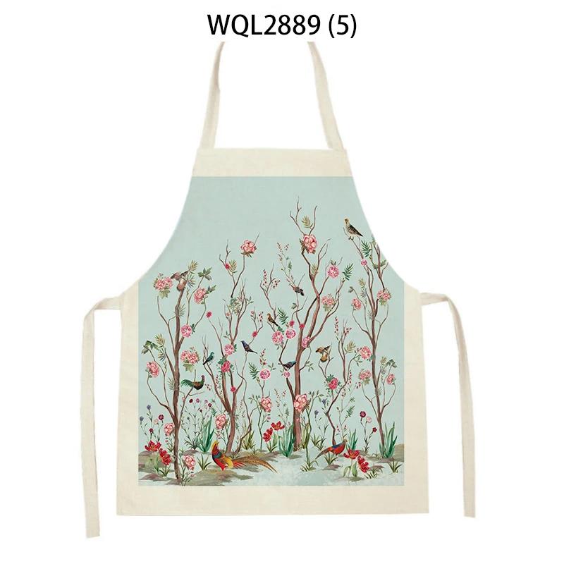 Adult Kids Flower Pattern Cleaning Kitchen Aprons Home Cooking Baking Linen Waist Bibs Vase Flower Art Antifouling Pinafore