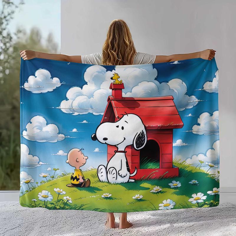 Cute Snoopy Dog Cartoon Flannel Blanket,Ultra Soft Warm Plush Throw for Home Bedroom Bed Sofa Cover Camping Picnic Gift