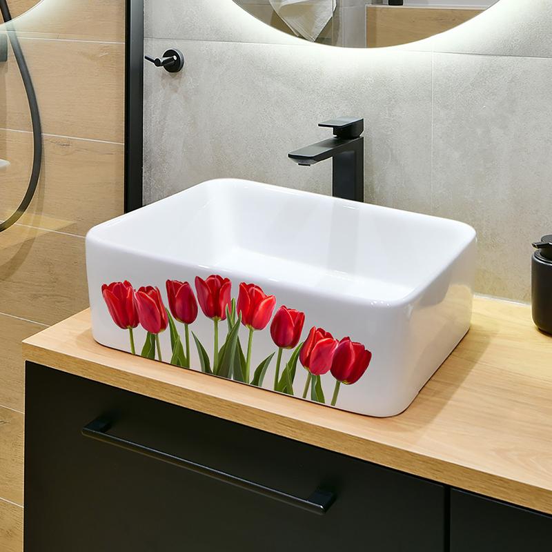 Floral Sink Area Background Wall Sticker Bathroom Sticker Self-Adhesive Removable Waterproof Backsplash Decoration Home Decor