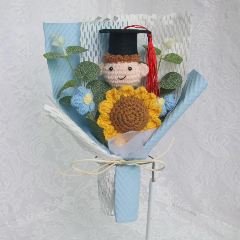 Handmade Yarn Flower Knit Doll Sunflower Bouquet - Creative Graduation Gift for Boys and Girls' Birthdays