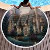 Round Beach Towel,Cartoon Fairy Tale Hedge House Sand Resistant Shawl Beach Blanket,Absorbent Quick Dry Pool Towel Picnic Mat