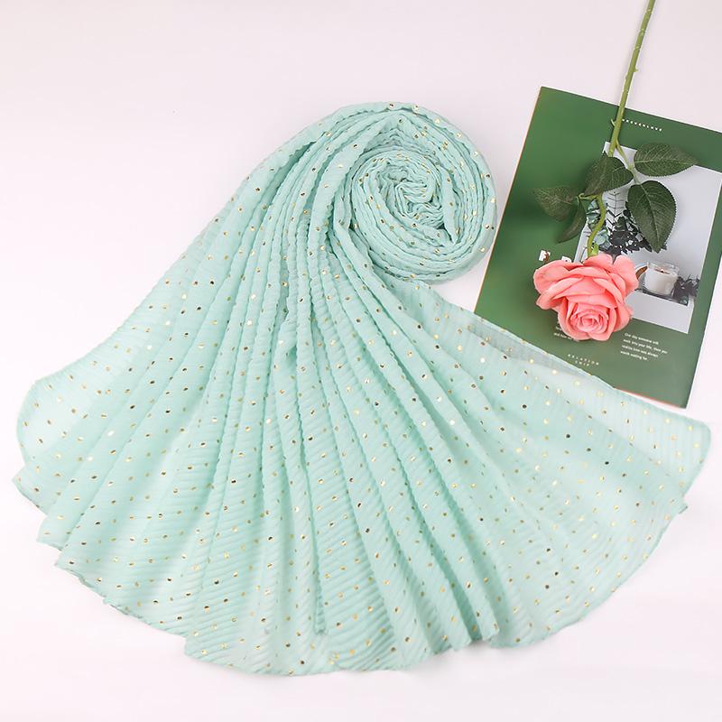 New Pleated Polka Dot Hijab Scarf Women Shimmer Ripple Shawls Muslim Glitter Shawl Wraps Stretchy Headband Scarves Soft Pashmina