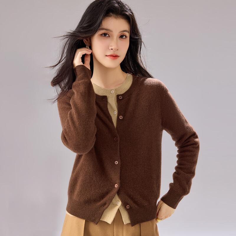 JINJU 100% Cashmere Round Neck Cardigan