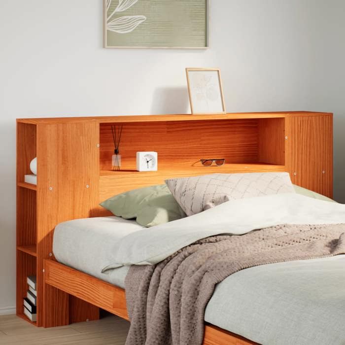 VidaXL Tête de lit avec rangement cire marron 160cm bois massif de pin, tête de lit en bois, tête de lit avec rangement, 855626
