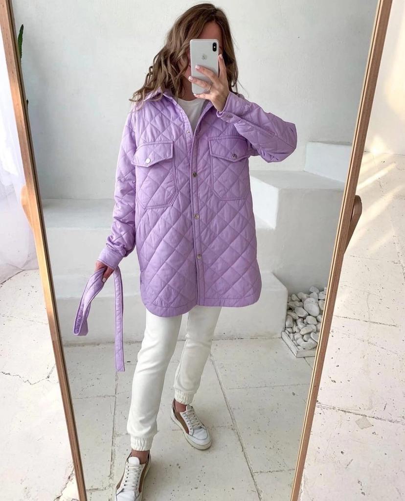 Long button-down lapel loose warm diamond-patterned cotton coat autumn and winter all-match thickened cotton coat for women