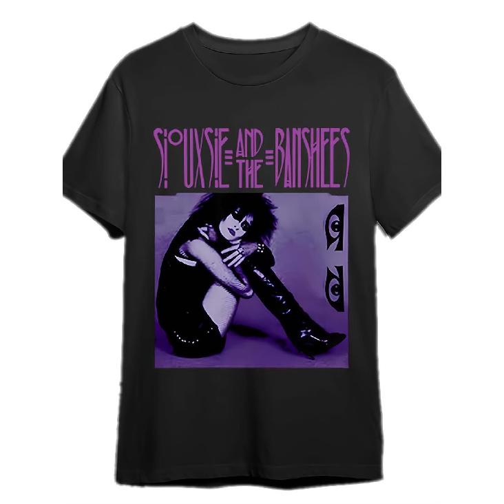 Siouxsie And The Banshees Retro Graphic T-Shirt Men S and Women S Black Purple Printed, Stylish Round Neck, Loose and Versatile, Short-Sleeved,, Soft S чёрный