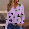 Women's Fashion Casual Printed V-neck Long Sleeve Button Up T-shirt Top