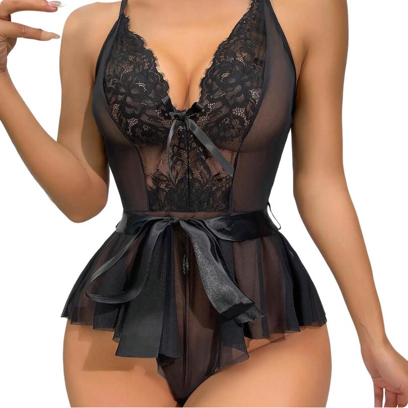 One-piece Backless Women Sheer Floral Lace Strappy Bodysuits Erotic Fancy Sexy Underwear Sexy Flower Jumpsuits Exotic Apparel