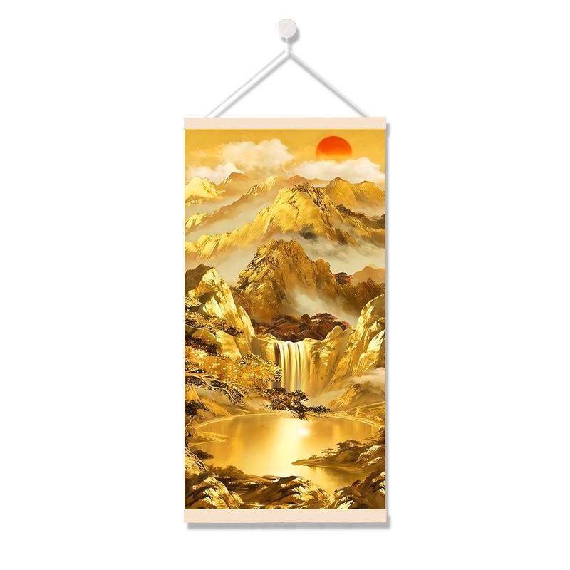 Treasure Land Gold Collection Non-woven Solid Wood Hanging Wall Art for Living Room, Study, or Office Entrance