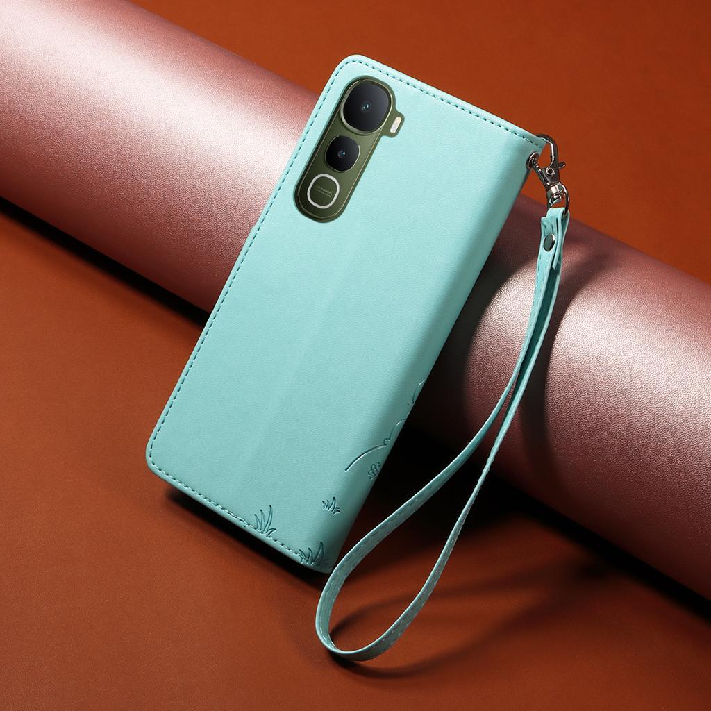 For vivo Y400 5G Case RFID Blocking Imprinted Dog Pattern PU Leather Phone Cover with Wrist Strap