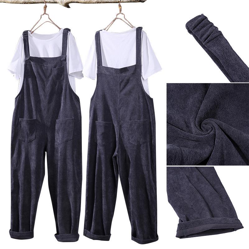 Autumn/Winter Solid Color Casual Corduroy Long Overalls