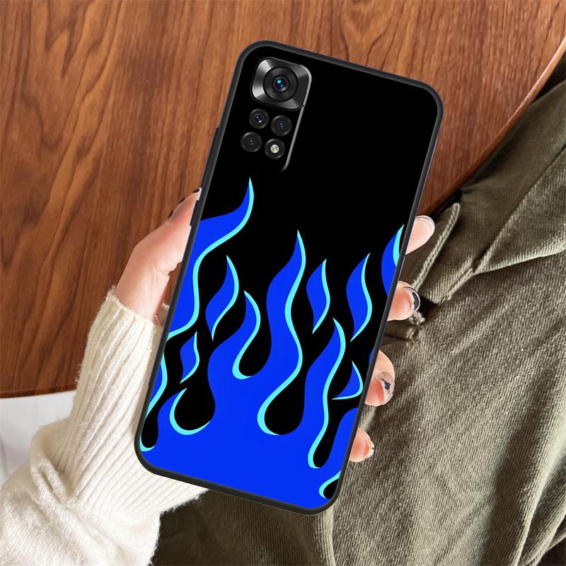 Blue Red Flame Fire Case For Xiaomi Redmi Note 14 Pro 13 12 11 10 15 Pro Plus Redmi 15 C 13 10C 12C 14C 13C Cover