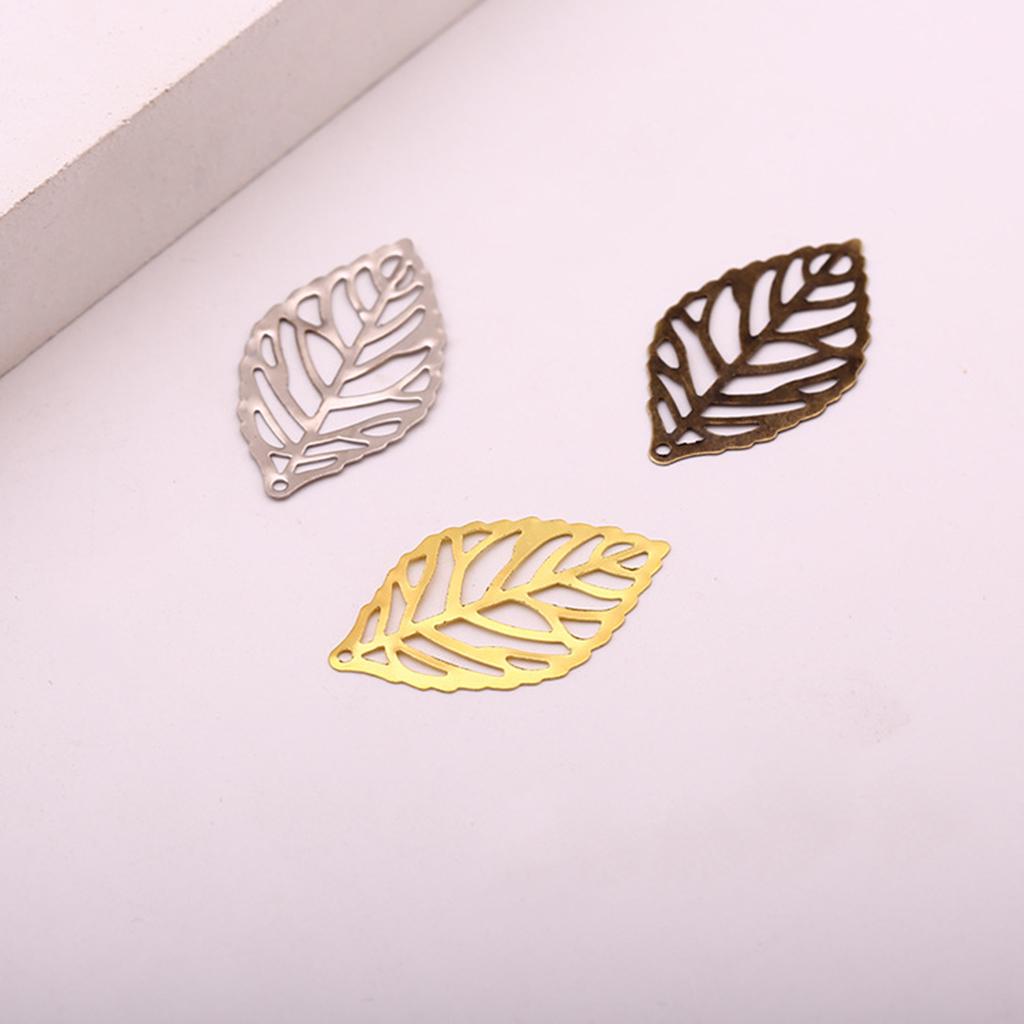100Pcs Leaf Bezel Hollow Bronze Gold Silver Charms Pendant UV Resin Crafts Blank