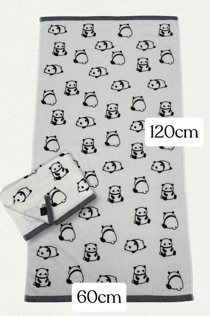 Imabari Gauze Bath 60 X 120 Monochrome Chirashi Panda Made In Cute Panda Towel, Single-Sided Towel, Approx. Cm, Design, Japan, Imabari, Camping, Yoga,