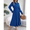 GMXIA Autumn and Winter Casual Lapel Button Long-sleeved Waist-cinching Pleated Long Dress Women's Clothing