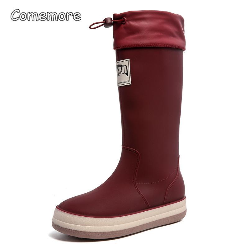 Comemore Outdoor Women's Rain Shoes Mid-calf Fishing Non-slip Waterproof Shoe Couple Work rainboots Rubber Warm Boots 44