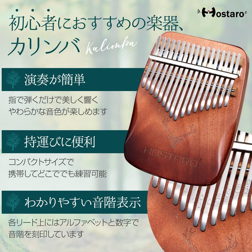Hostaro Kalimba Thumb Piano, 17 Keys, Solid Instrument, Popular, Includes Protective Case, Beginner-Friendly, Japanese Manual (Gradient Brown)