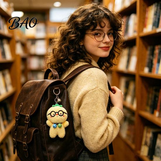 Backpack Decoration Cute Glasses Pig Plush Keychain, Soft Stuffed Animal Pendant with Bell, Keychain Cartoon Bag Charm for Backpack, Mini Doll