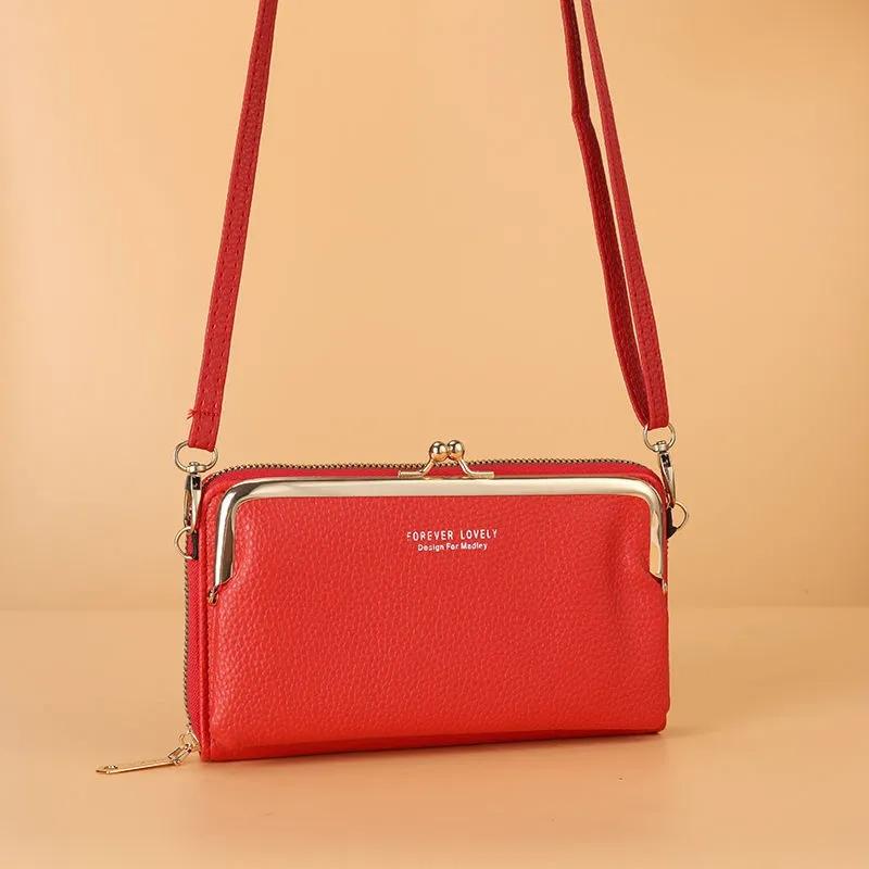 Korean Style Women s Handbag with Multiple Card Slots Large Capacity Casual Shoulder Bag Fashionable New Style Two-way Coin Purse Crossbody Bag. красный