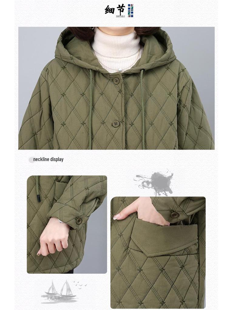 Damen Baumwollmantel mit Kapuze in Übergröße - Winter 2024 Kurzstil für Mittelalte & Ältere