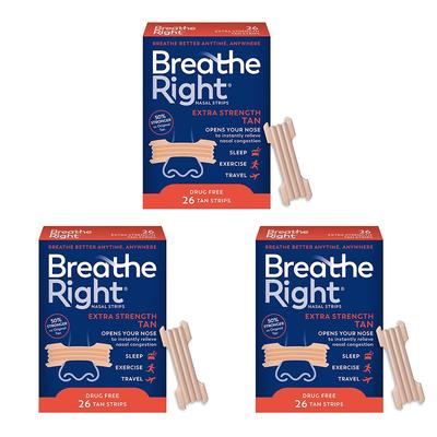 Breathe Right, Tiras Nasales Extra Fuerte Color Bronce, Deja de Roncar, Solución para Roncar sin Medicamentos y Congestión Nasal Instantánea
