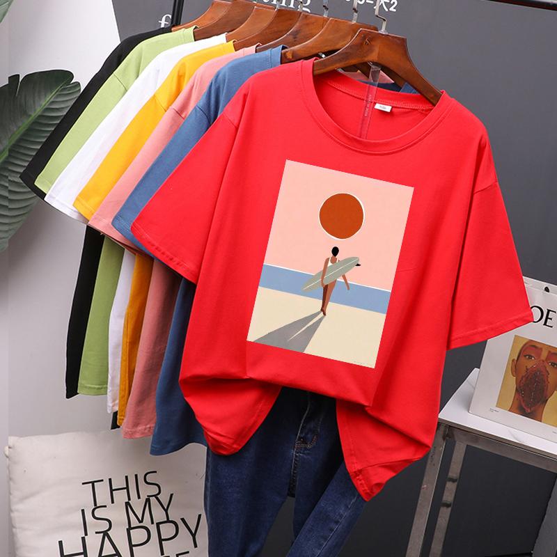 Printed O-neck Short Sleeve T Shirt Women Vintage Graphic Pullover Tees Female Leisure Clothing