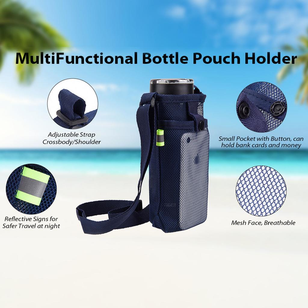 2pcs Water Bottle Sleeve Adjust Shoulder Strap Mesh Water Bottle Pouch Holder for Hiking Outdoor Sports