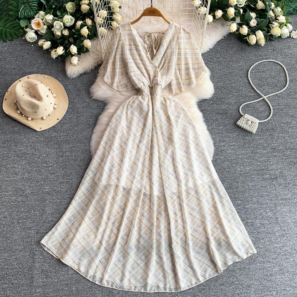 Women's V Neck Floral Chiffon Maxi Dress High Waist A-Line Casual Dress for Summer Vacation