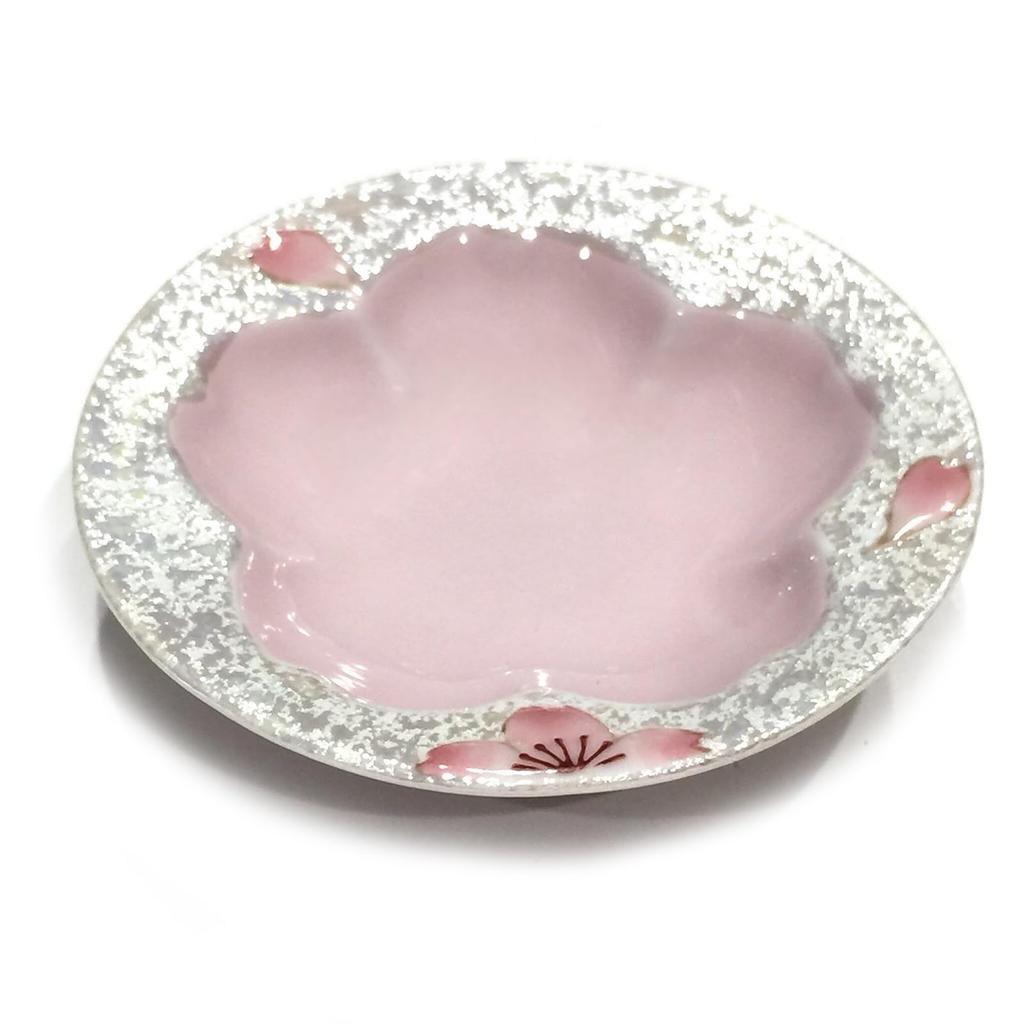 Kleine Arita-Schale mit Kirschblütenmuster, rosa, handbemalt, von der Densei-Töpferei, mit Schwertlilien-Kirschblüten, ca. 7 cm