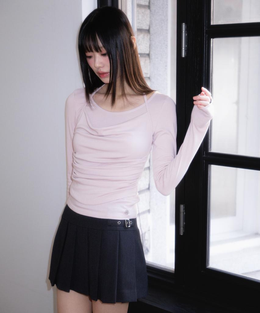 ROSEFRANTZ Drape Layered Halter Long Sleeve [Pink]